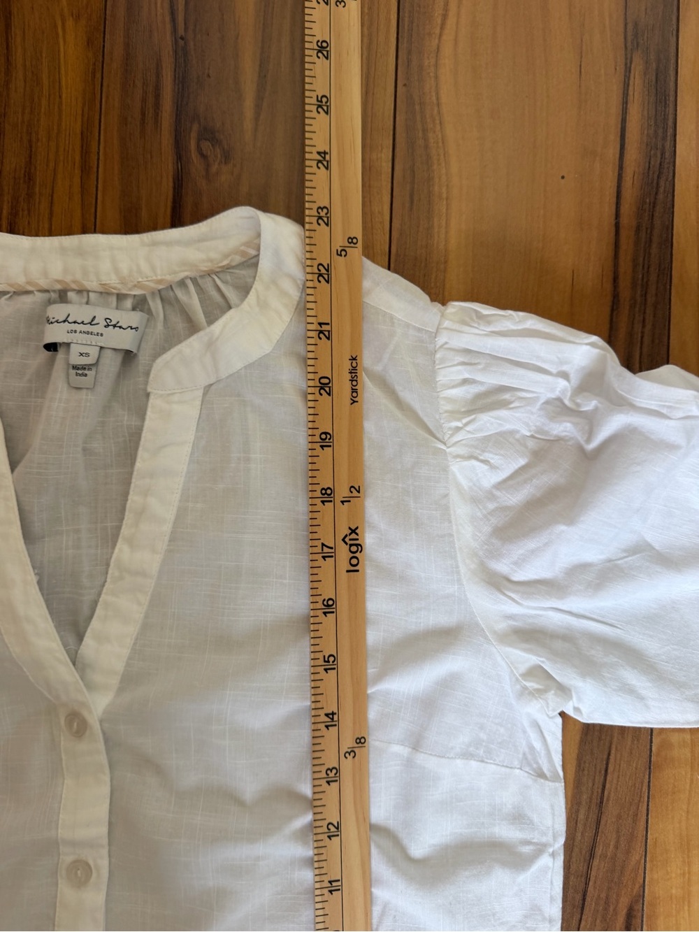 Michael Stars 100% Cotton White Short Puff Sleeve Button Front Top - Picture 10 of 10